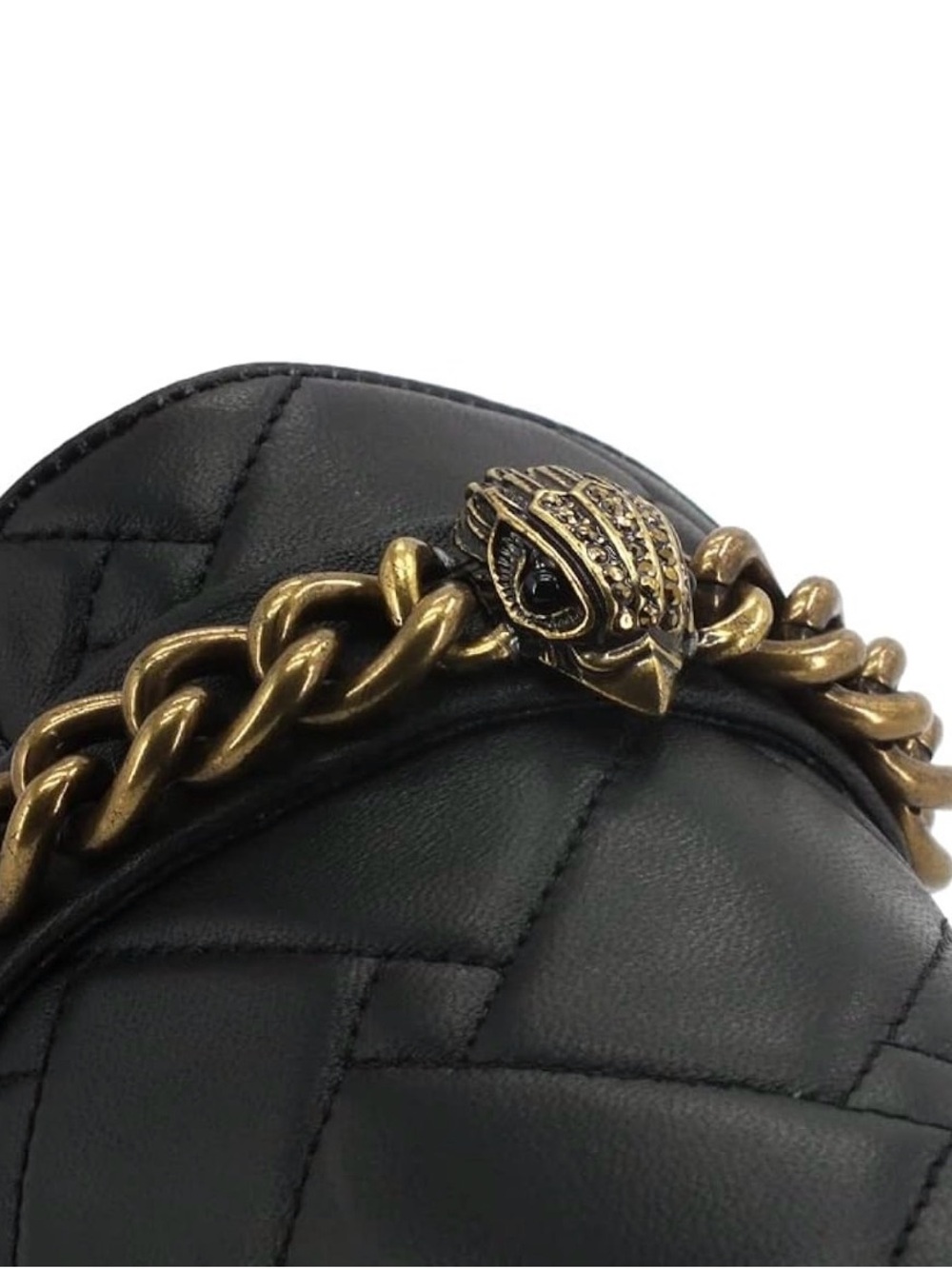 Kurt Geiger Black Quilted Leather Slide with Gold Chain and Owl Accent Size 40